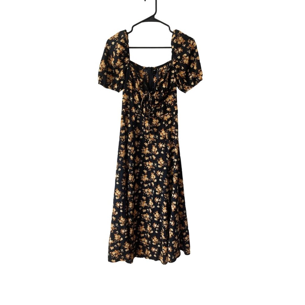 SHEIN Mulvari Women's Casual Square Neck Printed Dress Floral Boho Black Size 6
